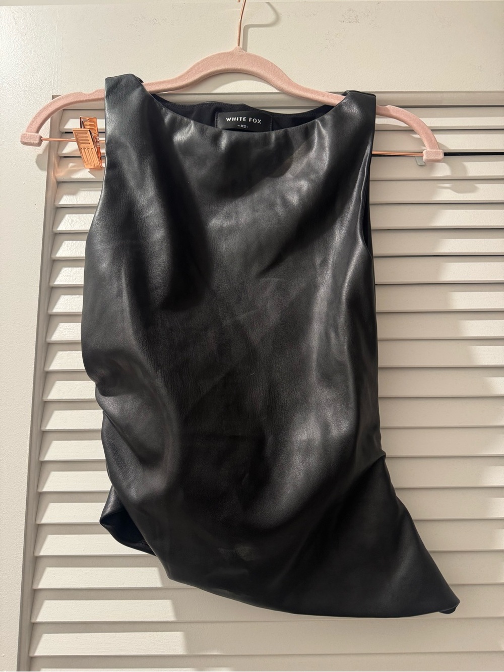 White Fox Black Faux Leather Sleeveless Top
